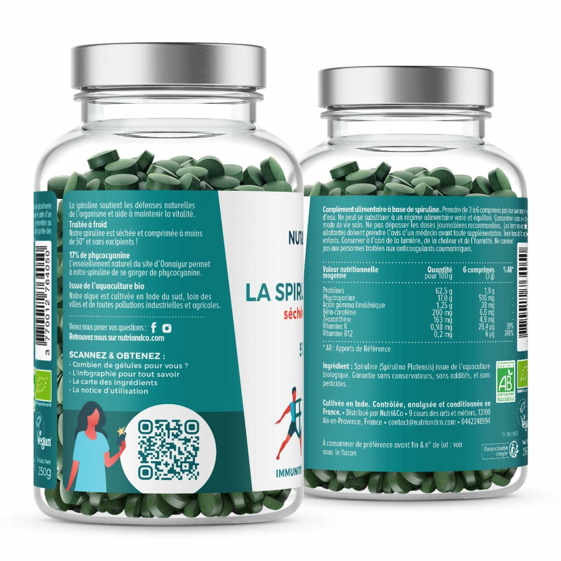 500 tabletas de espirulina 100% orgánica Nutri&Co