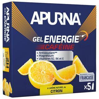 Pack de 5 geles energéticos con cafeína y limón para periodos difíciles, incluido 1 gel de regalo Apurna